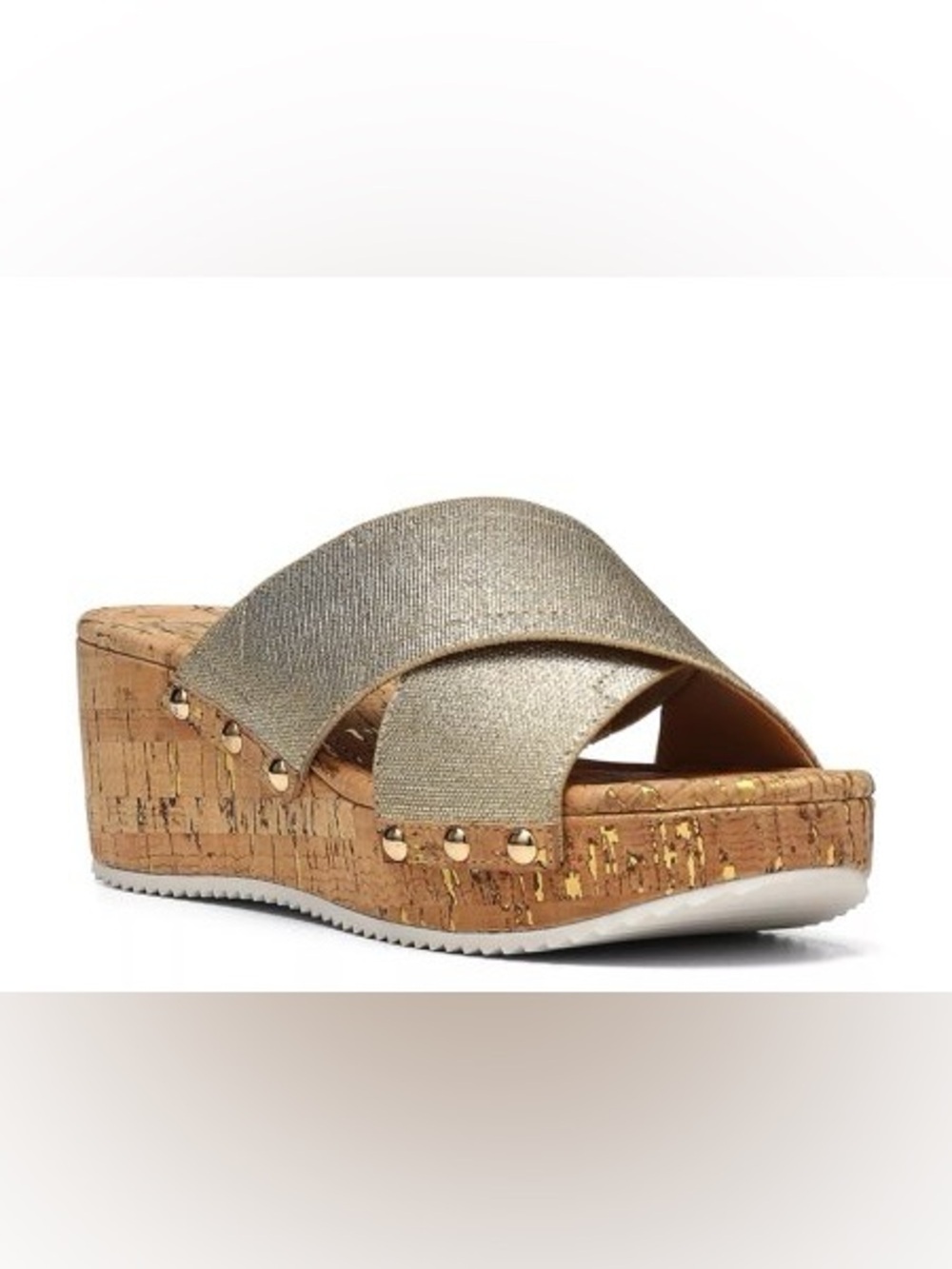Donald J. Pliner Silver Metallic Cork Wedge Slide Sandals Women’s Size 7